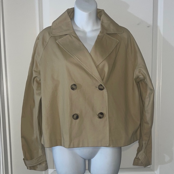 H&M Tan Double-Breasted Pea Coat with Notched Lapel - Picture 3 of 10